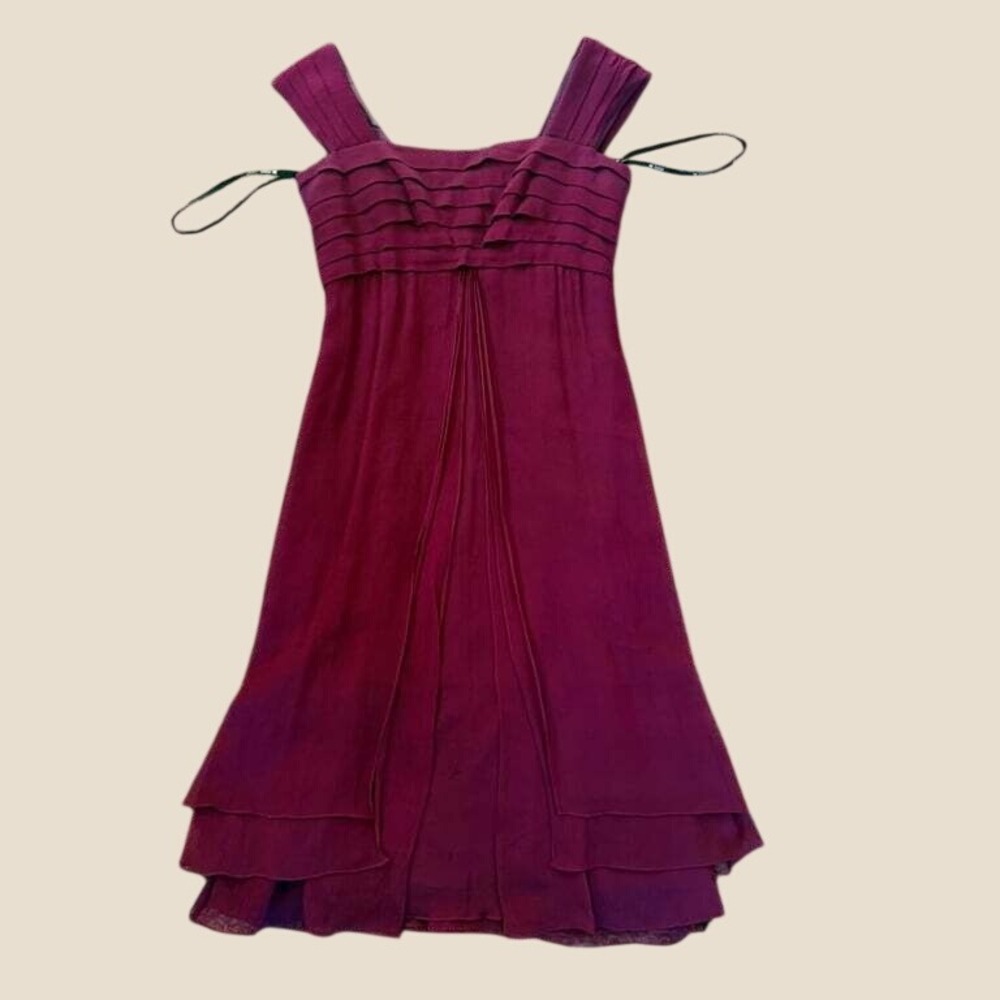 Tadashi Collection Silk Cocktail Dress Wedding 2 Purple Tiered Pleated Cocktail